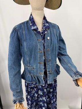 GAP vintage 2017  ruffle Peplum cotton denim  Jacket - Blue M
